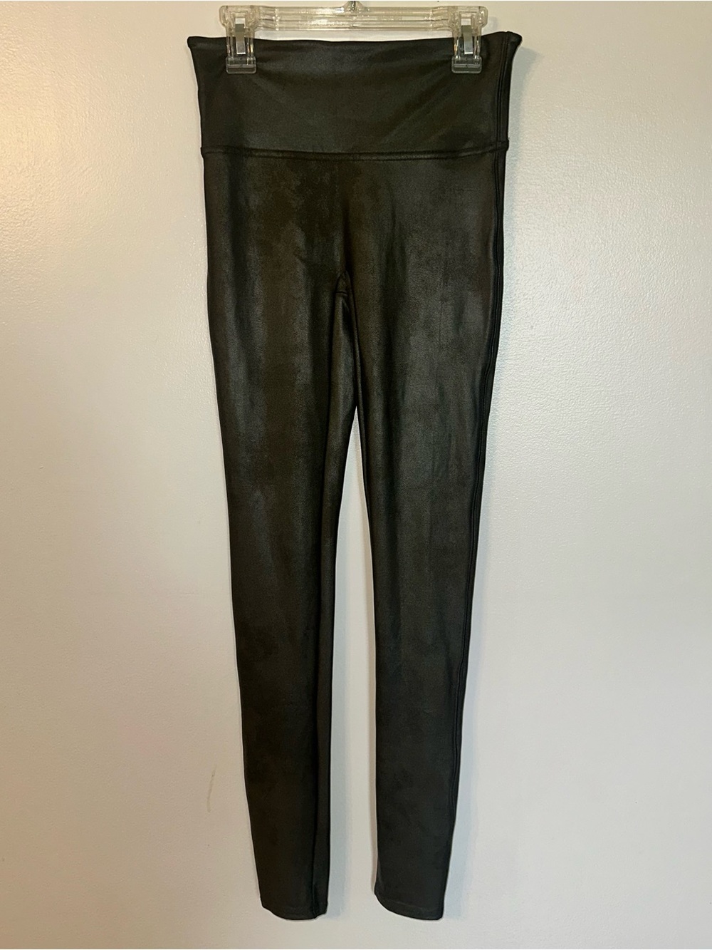 SPANX Olive Green Faux Leather High-Waist Leggings in Black